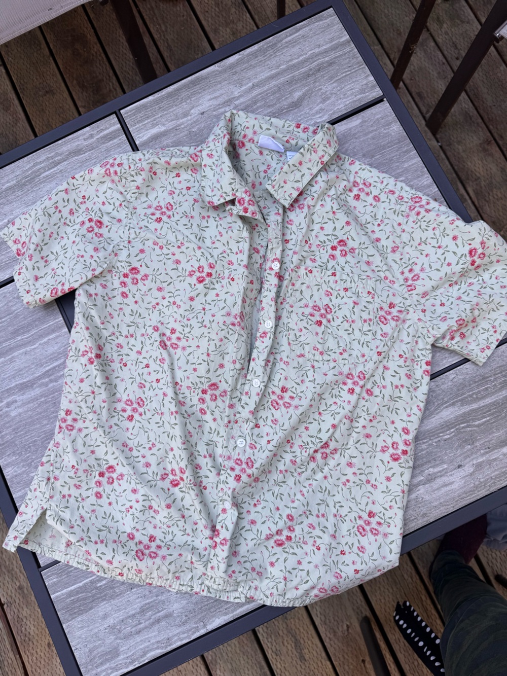Bobbie Brooks Mint and Pink Floral Button-Up Blouse